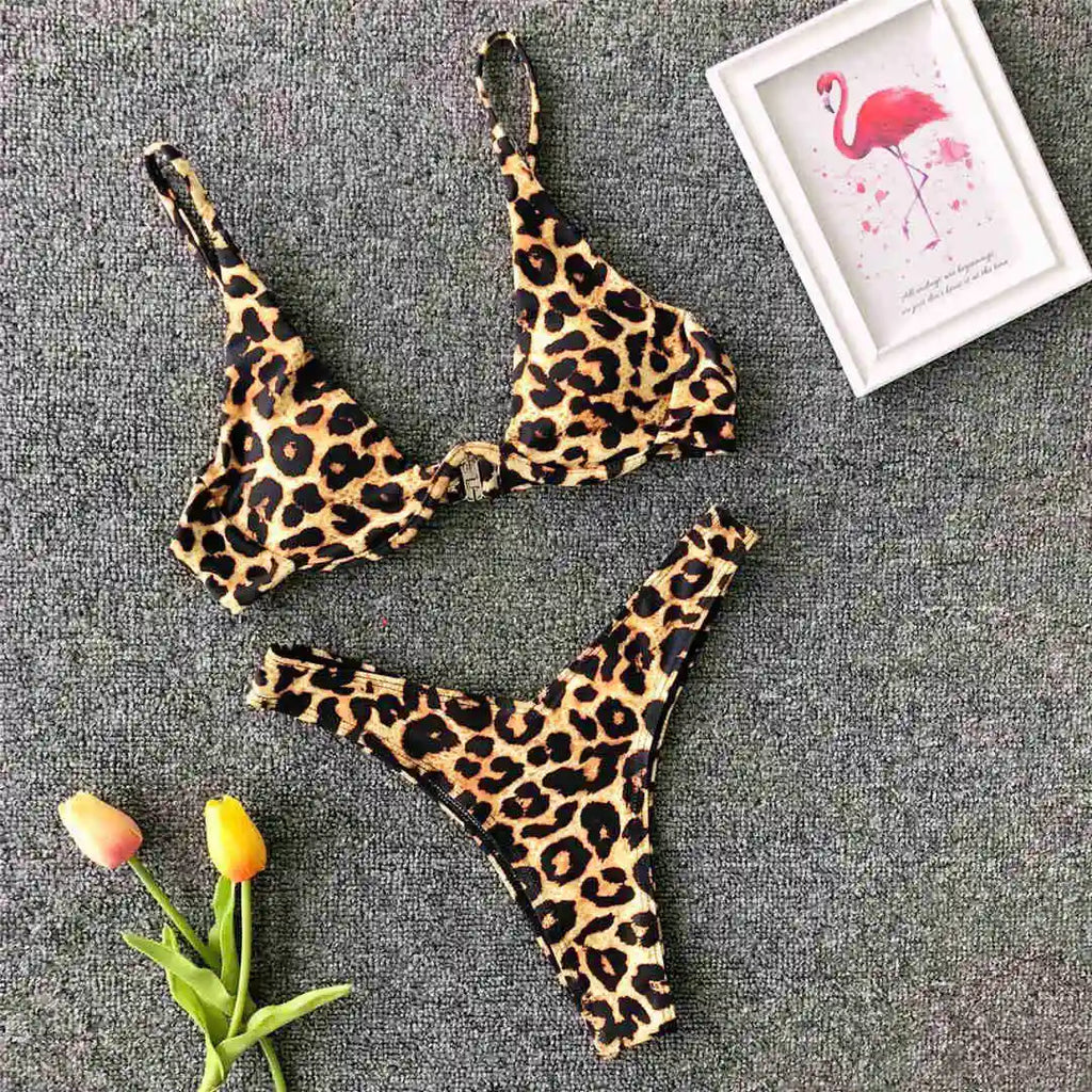 Underwired V-Bar Bikini Set Leopard