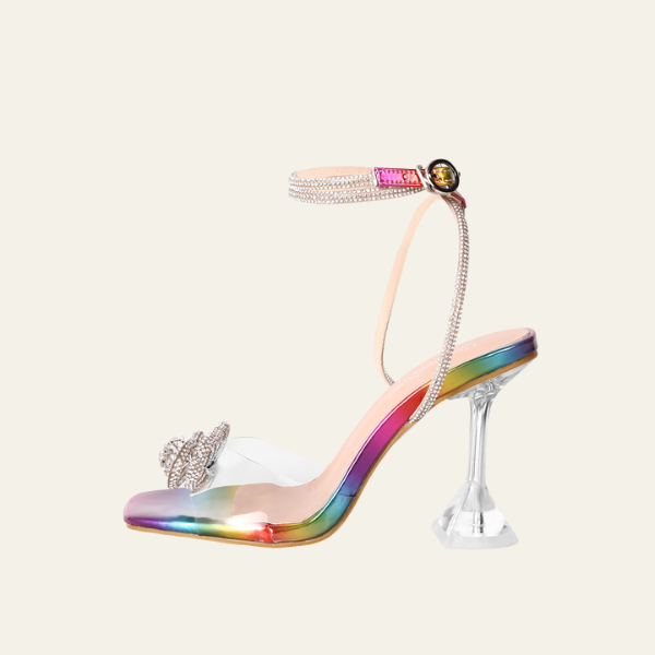 The Verona Rhinestone Bow Clear Strap Heels