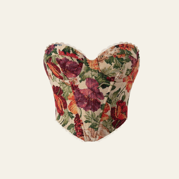 The Fiore Vintage Floral Corset Top Orange