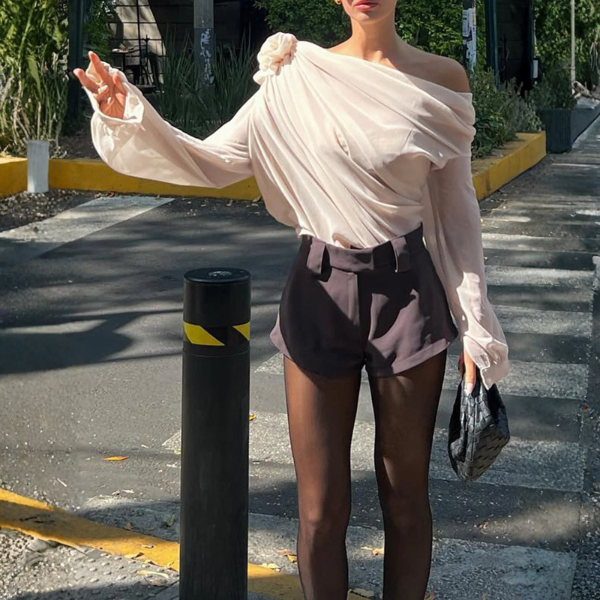 The Alencia One-Shoulder Draped Chiffon Blouse