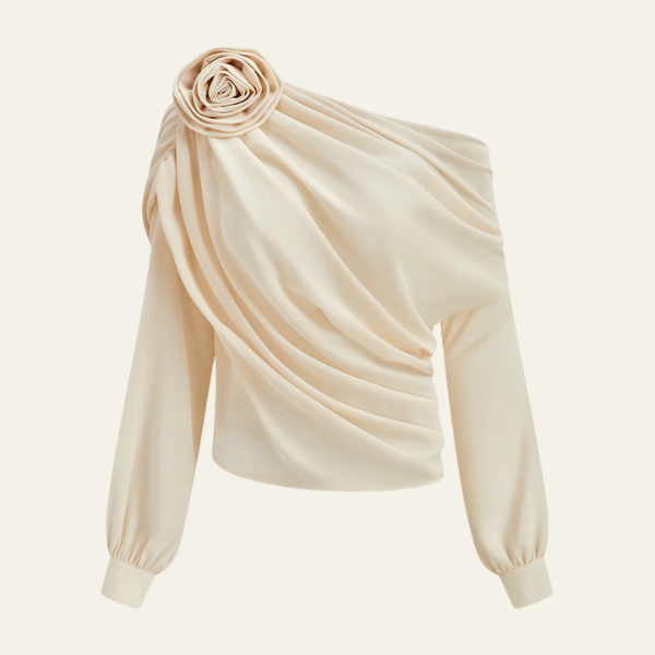 The Alencia One-Shoulder Draped Chiffon Blouse