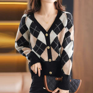 The Ardinne Argyle Knit Cardigan Khaki
