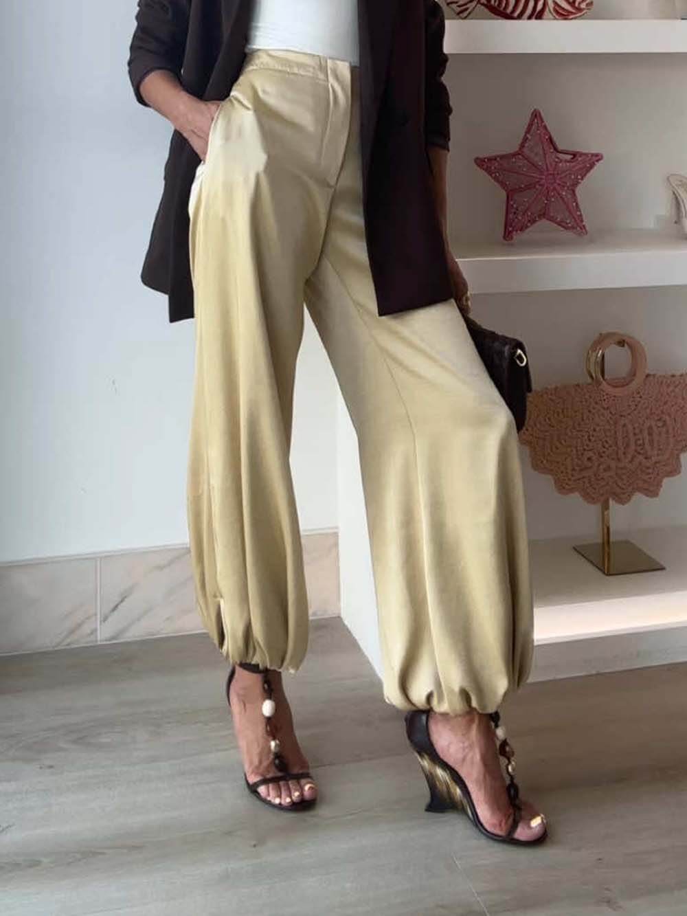 Retro Casual Satin High-Waisted Pocket Balloon Pants