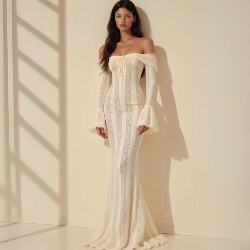 The Katherina Off-Shoulder Knit Maxi Dress