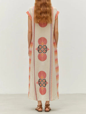 Retro Lässiges Maxikleid im Ethno-Stil mit Blumendruck und Schlitz