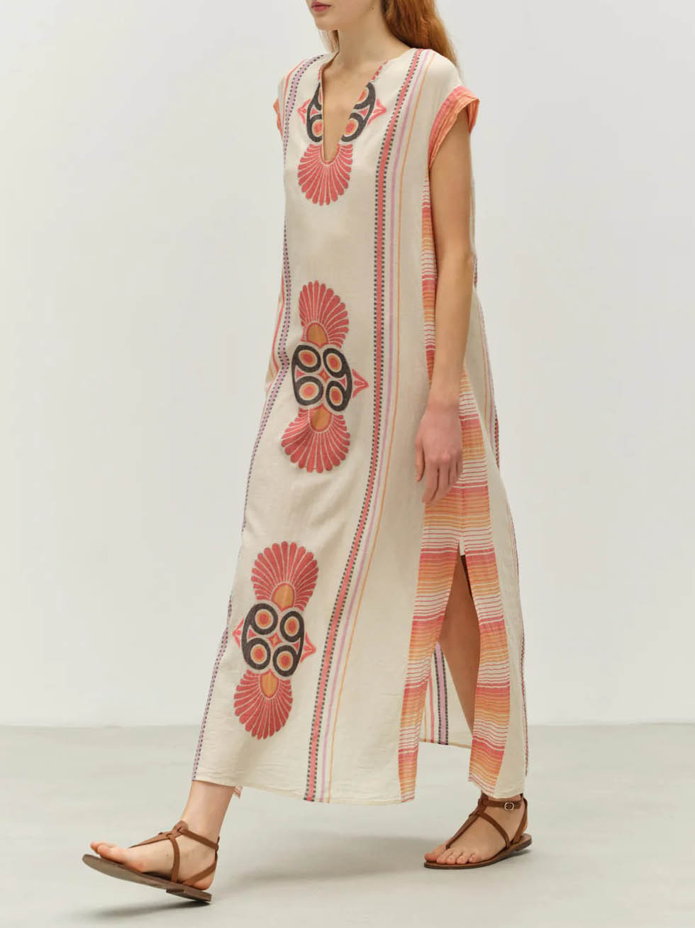 Robe longue fendue à imprimé floral de style ethnique rétro décontracté