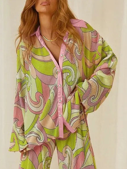 Chemise ample plissée à imprimé peint unique