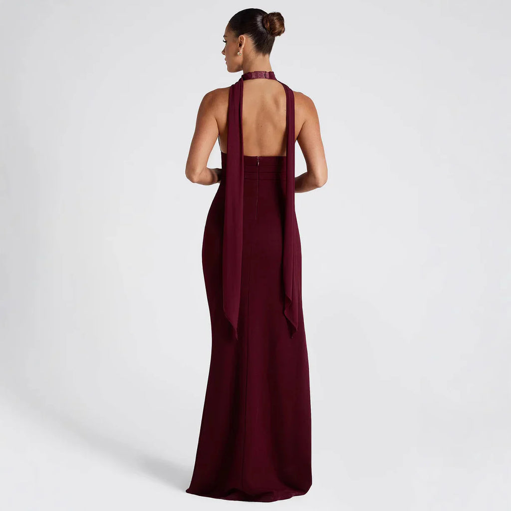 The Portofino Evening Halter Drape Maxi Dress