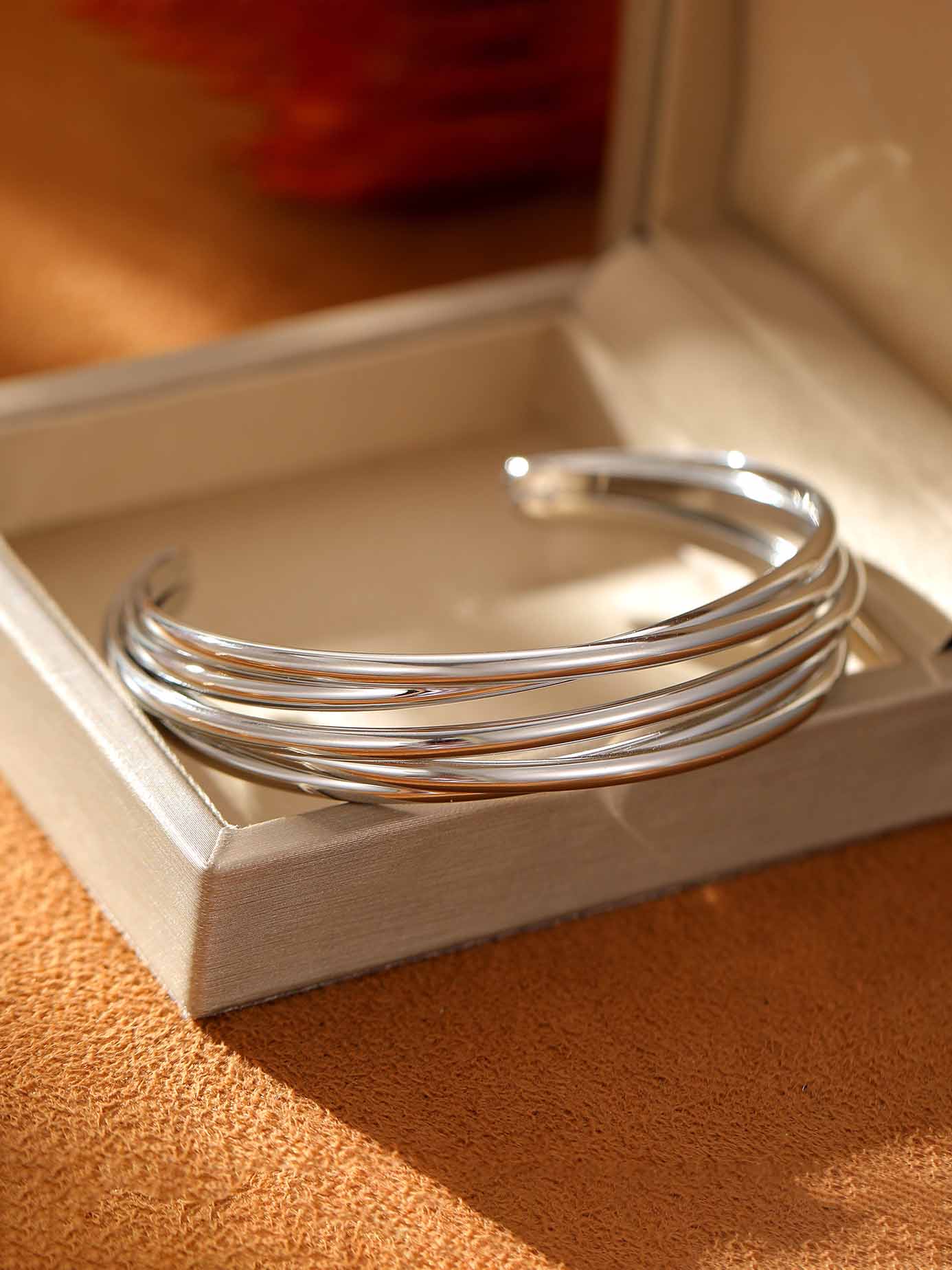 Simple Multi-layered Curved Cross Metal Bracelet