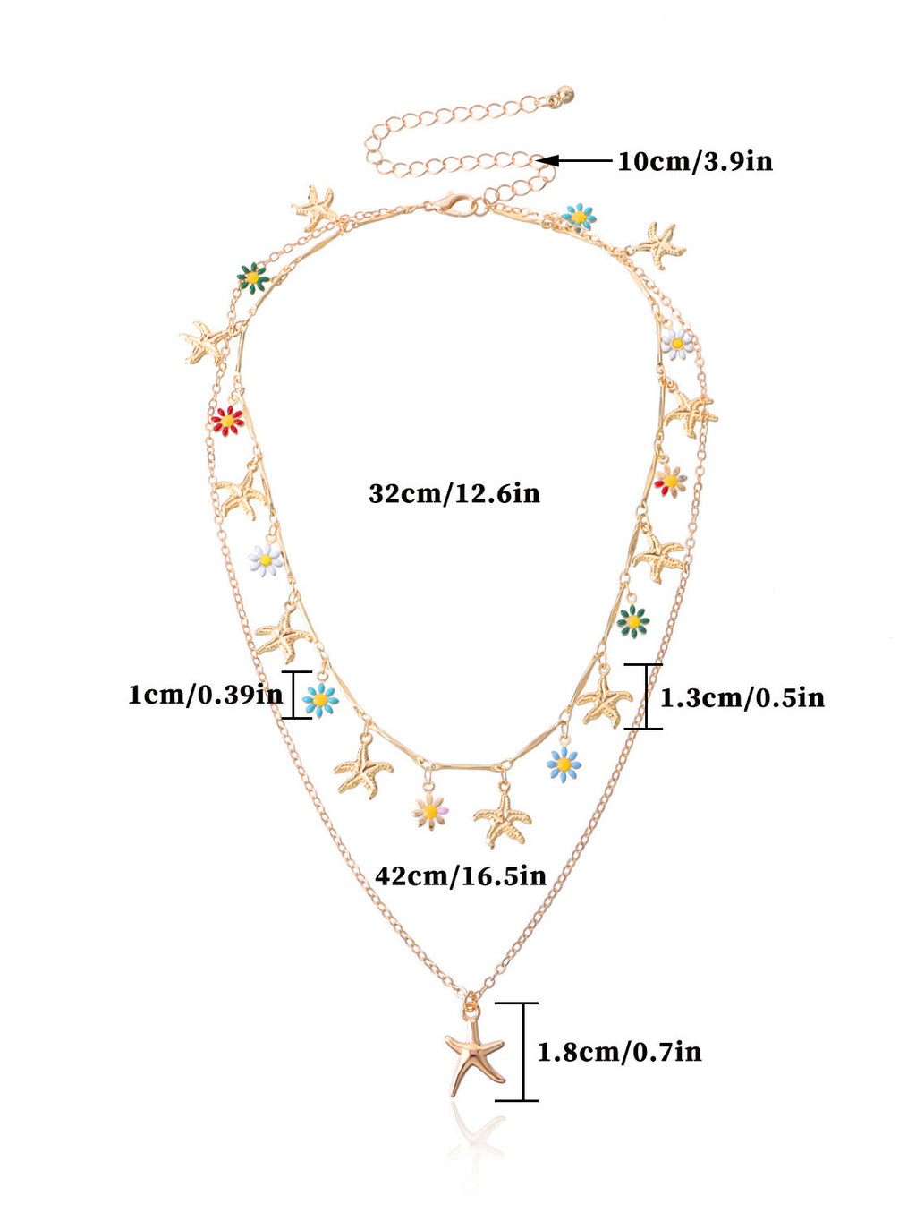 Collier avec pendentif étoile de mer de style hawaïen et fleur émaillée