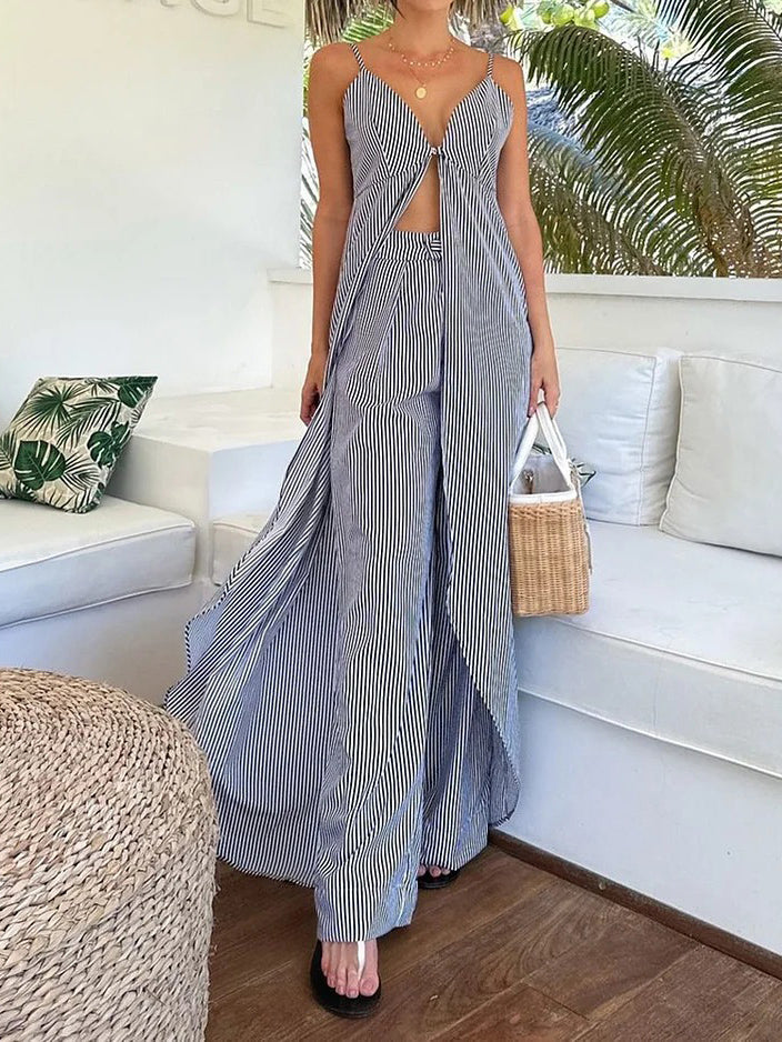 Ensemble deux pièces haut rayé classique et pantalon large