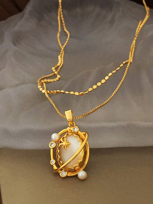 Modische doppellagige Schlüsselbeinkette mit Planeten-Motiv