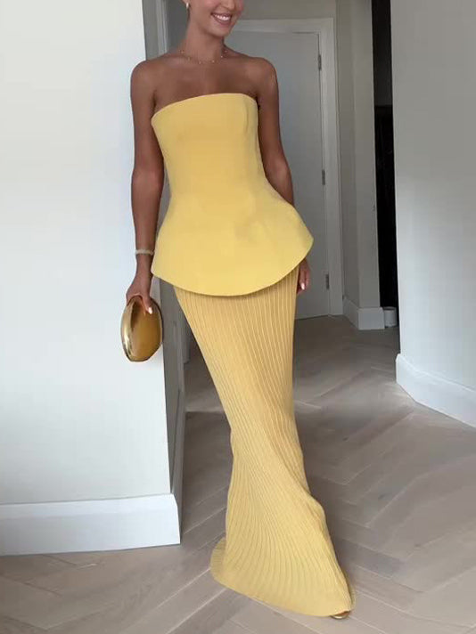 Elegantes Tube-Top, Faltenrock mit hoher Taille, zweiteiliges Set