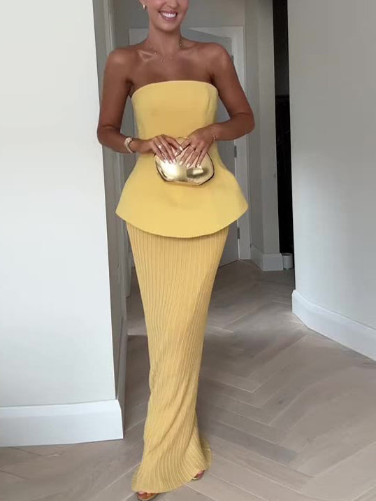 Elegantes Tube-Top, Faltenrock mit hoher Taille, zweiteiliges Set