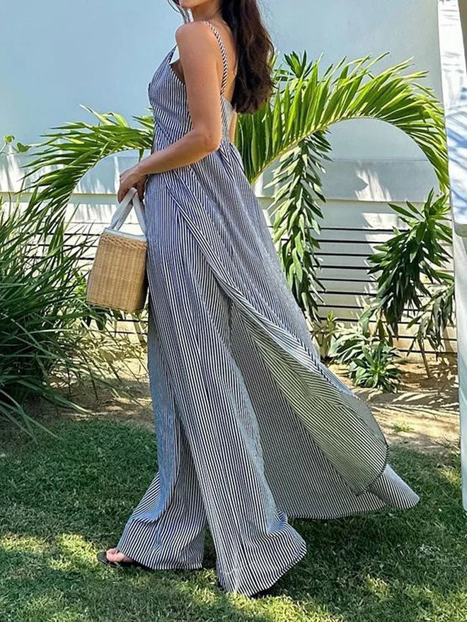 Ensemble deux pièces haut rayé classique et pantalon large