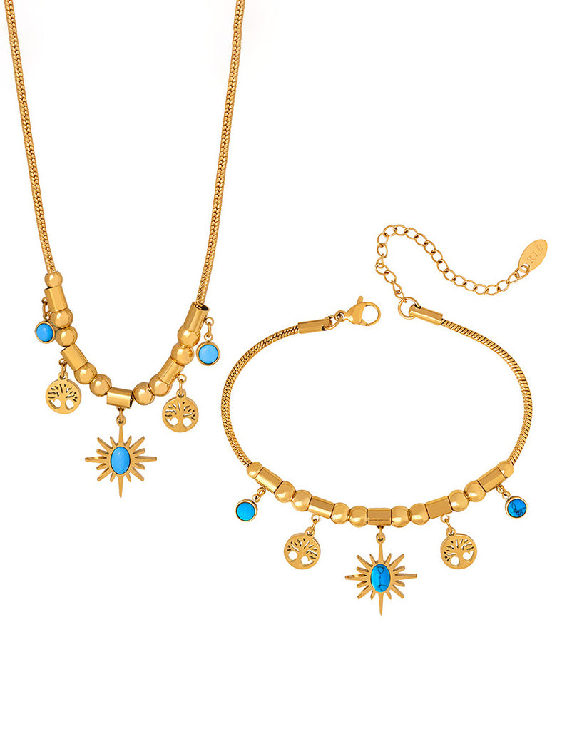 Ensemble collier et bracelet turquoise soleil à la personnalité polyvalente