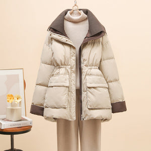 The Verona Cinched-Waist Puffer Jacket Beige