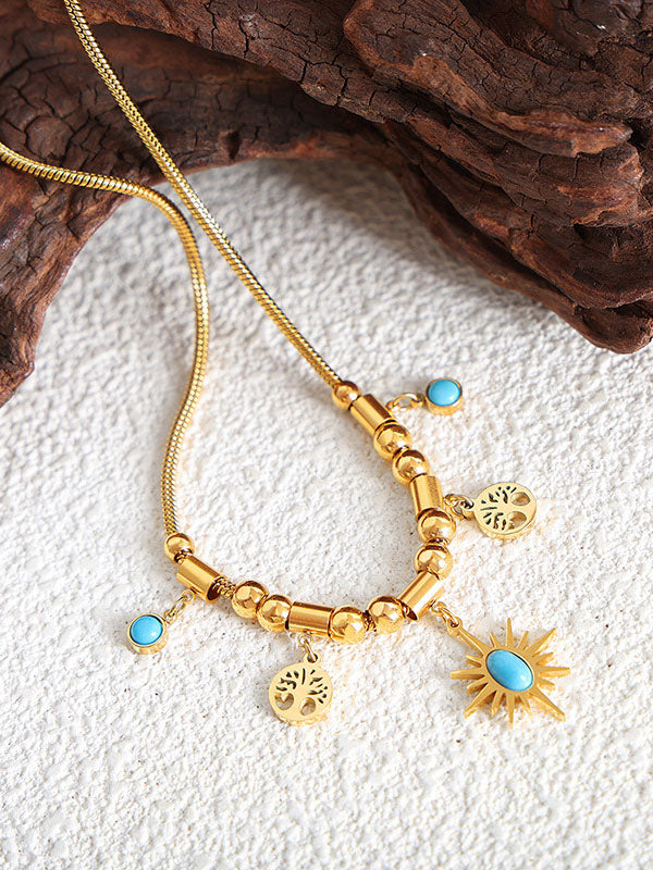 Ensemble collier et bracelet turquoise soleil à la personnalité polyvalente