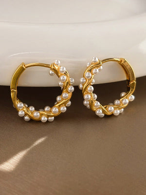 Boucles d'oreilles vintage à motif torsadé de perles simples françaises