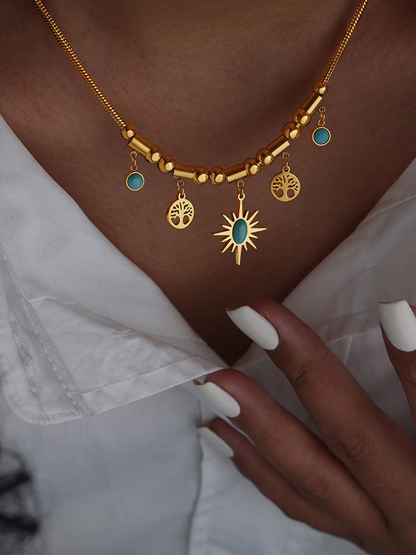 Ensemble collier et bracelet turquoise soleil à la personnalité polyvalente