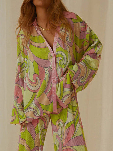 Chemise ample plissée à imprimé peint unique