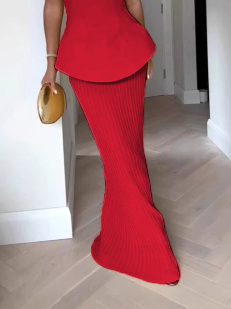 Elegantes Tube-Top, Faltenrock mit hoher Taille, zweiteiliges Set