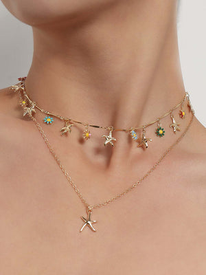 Halskette mit Seestern-Anhänger im Hawaii-Stil und Glasurblume