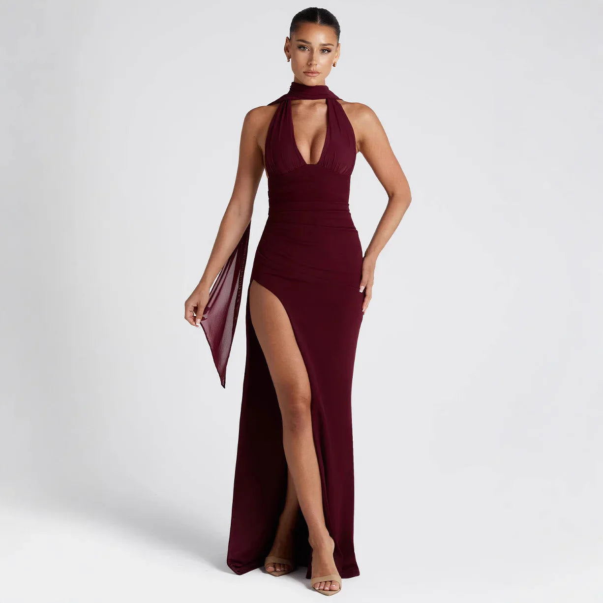 The Portofino Evening Halter Drape Maxi Dress