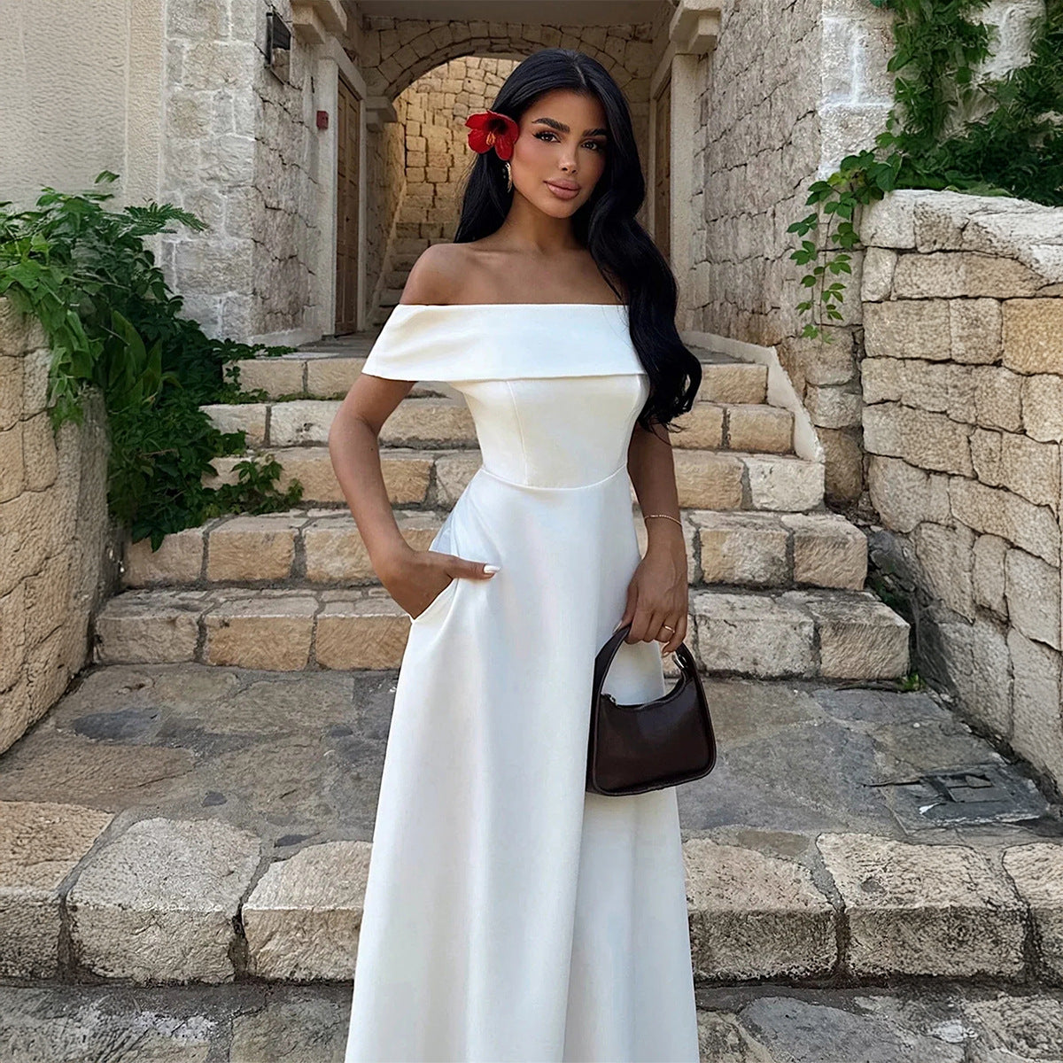 The Santorini Off-Shoulder Maxi Dress