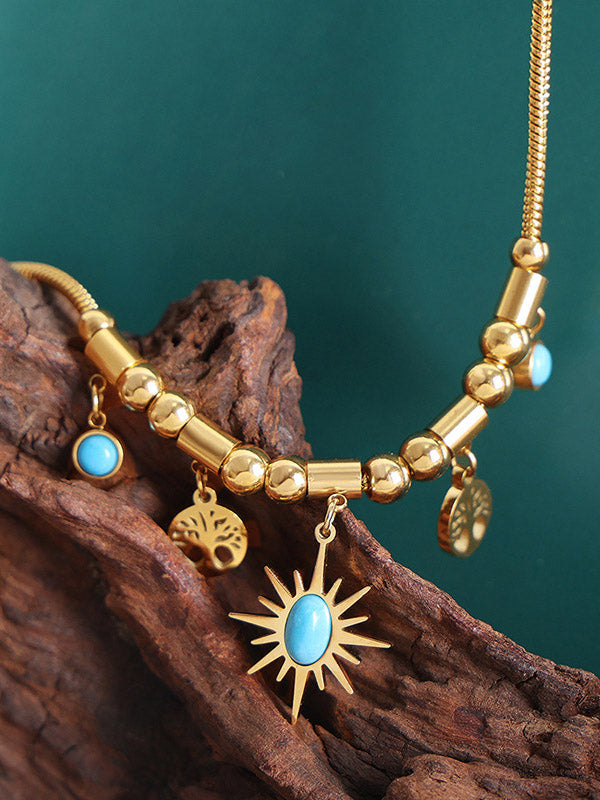 Ensemble collier et bracelet turquoise soleil à la personnalité polyvalente