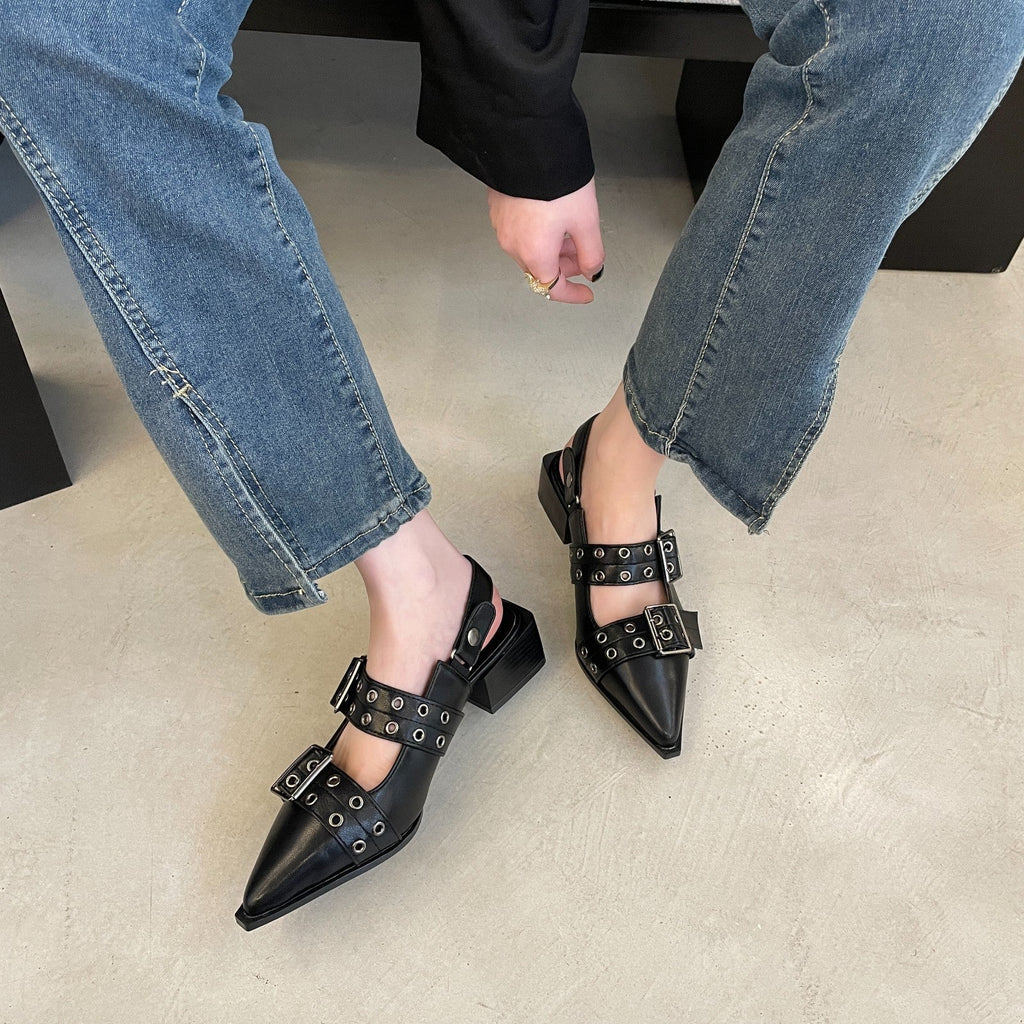The Berlin Buckled Pointed-Toe Slingback Heels