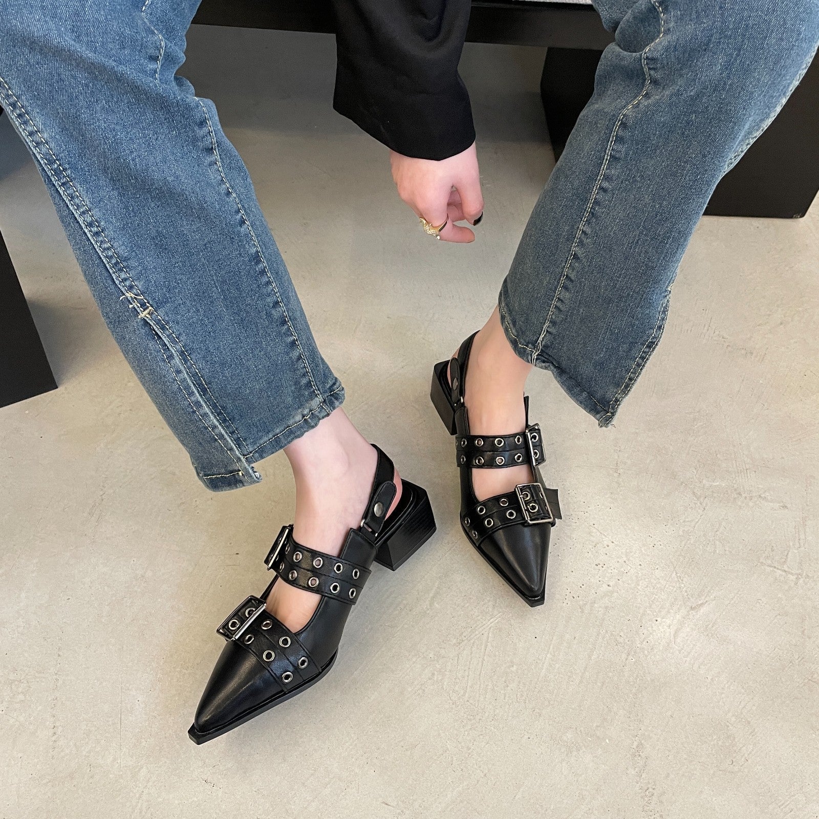 The Berlin Buckled Pointed-Toe Slingback Heels