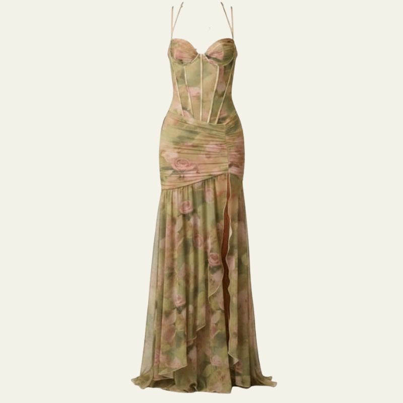 The Ophelina Corset-Detail Floral Maxi Dress