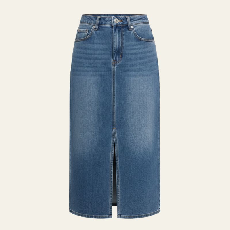 The Shoreline Front-Split Denim Skirt