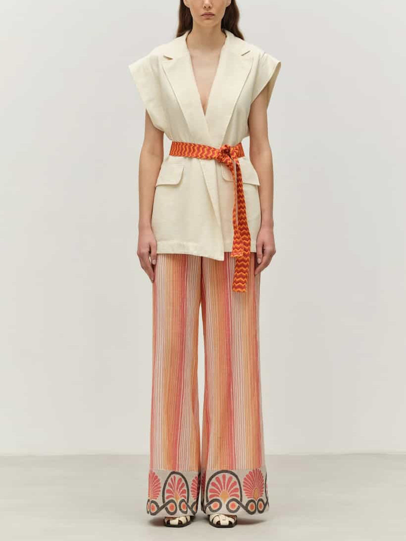 Hose mit weitem Bein und Retro-Ethno-Streifenmuster