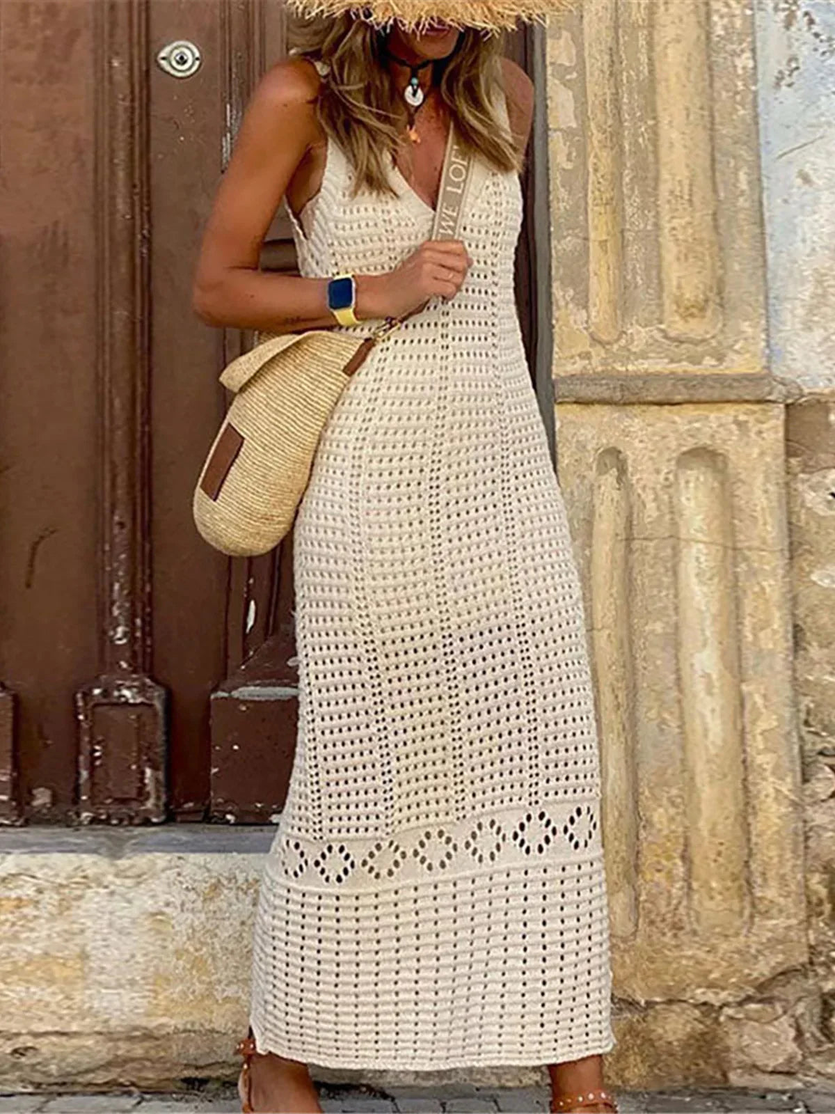 Crochet V-Neck Tunic Dress