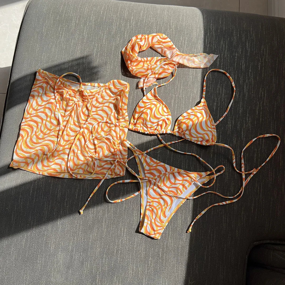 Wrap Around Bikini With Skirt and Hairband