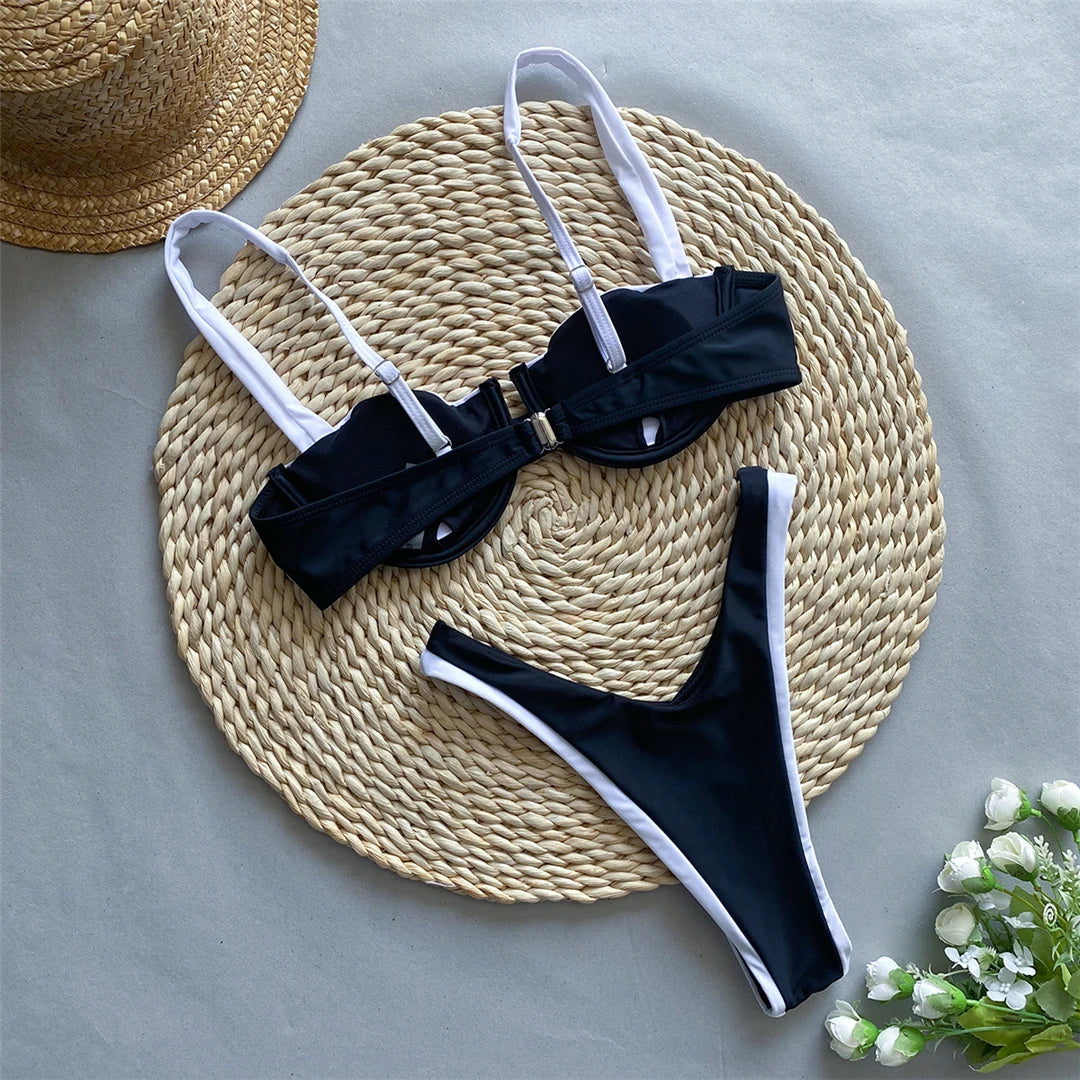 Splicing Underwired High Leg Bikini Set