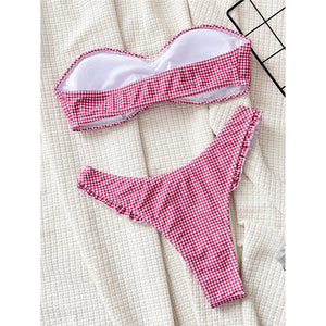 Plaid Bandeau Brazilian Bikini