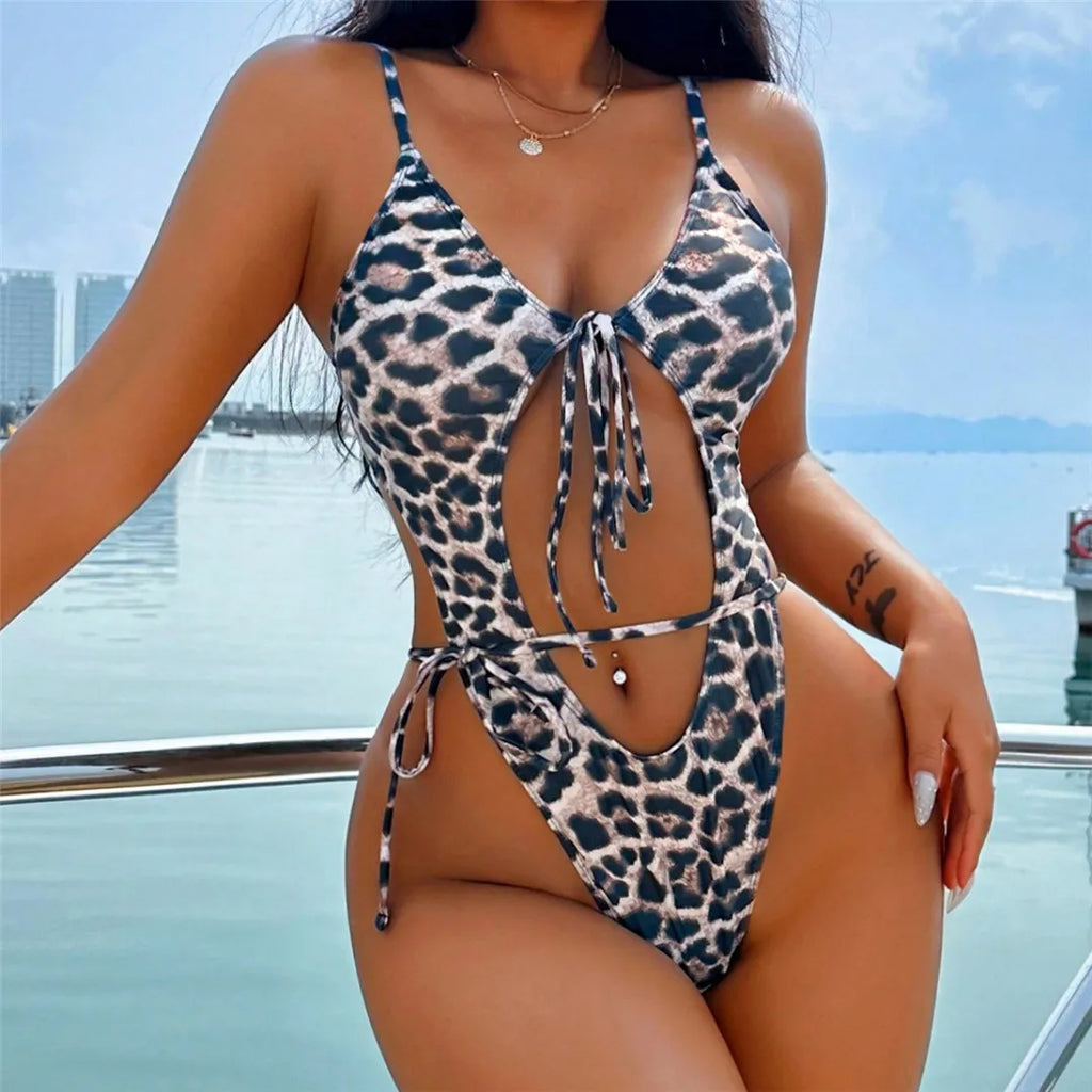 Leopard Knotted One Piece Swimsuit Leopard