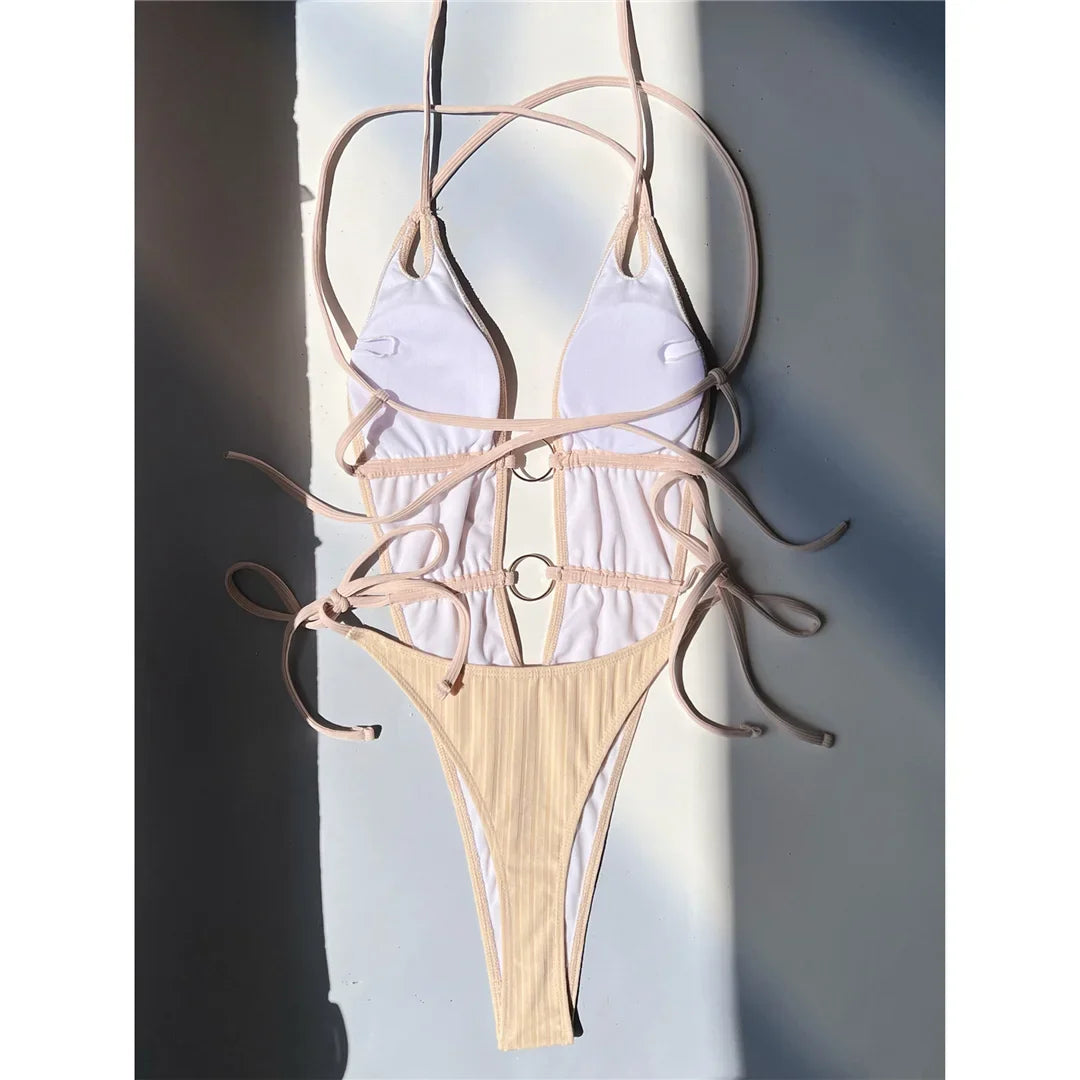 Deep V Neck Halter Swimsuit