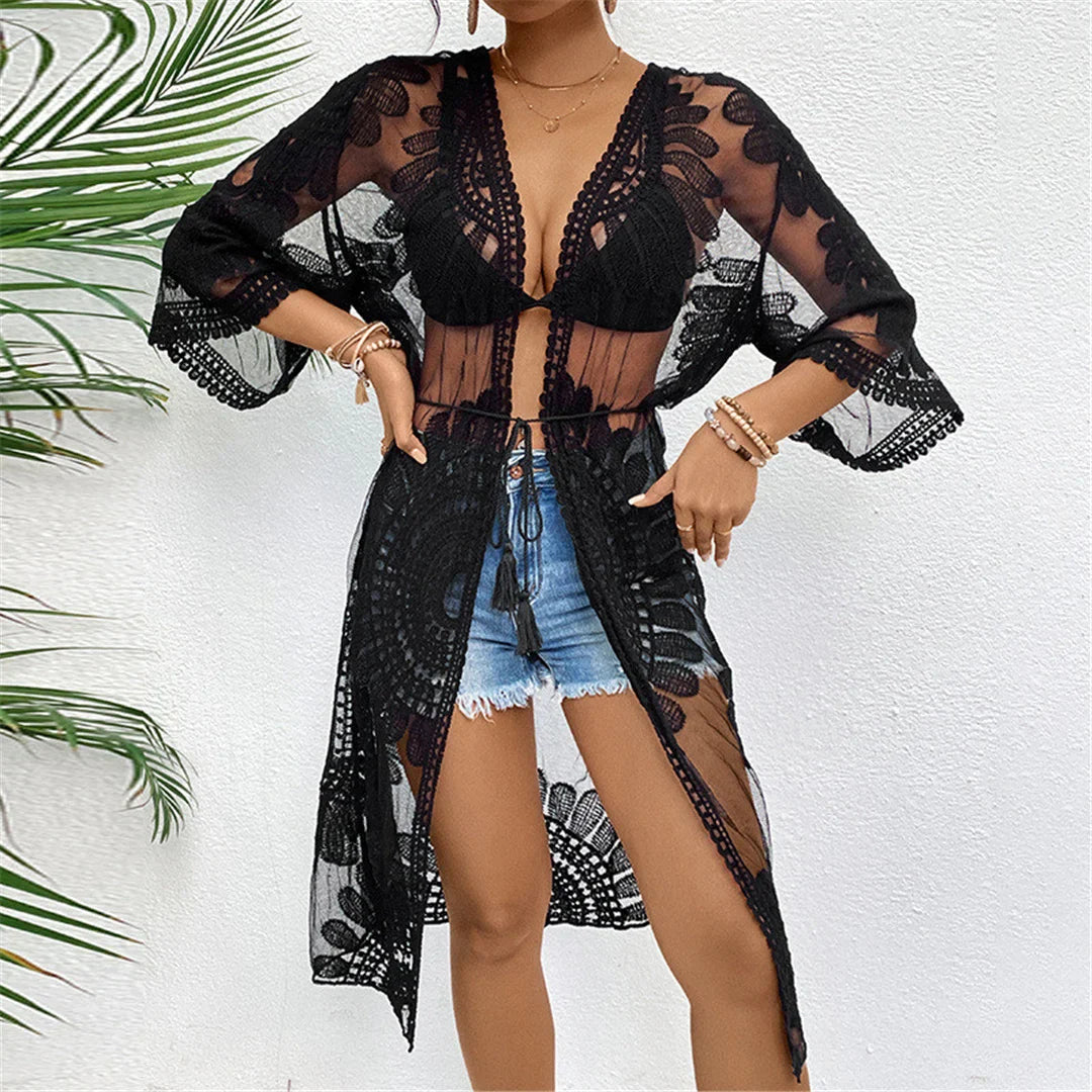 Embroidery Chiffon Cardigan Tunic