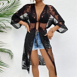 Embroidery Chiffon Cardigan Tunic
