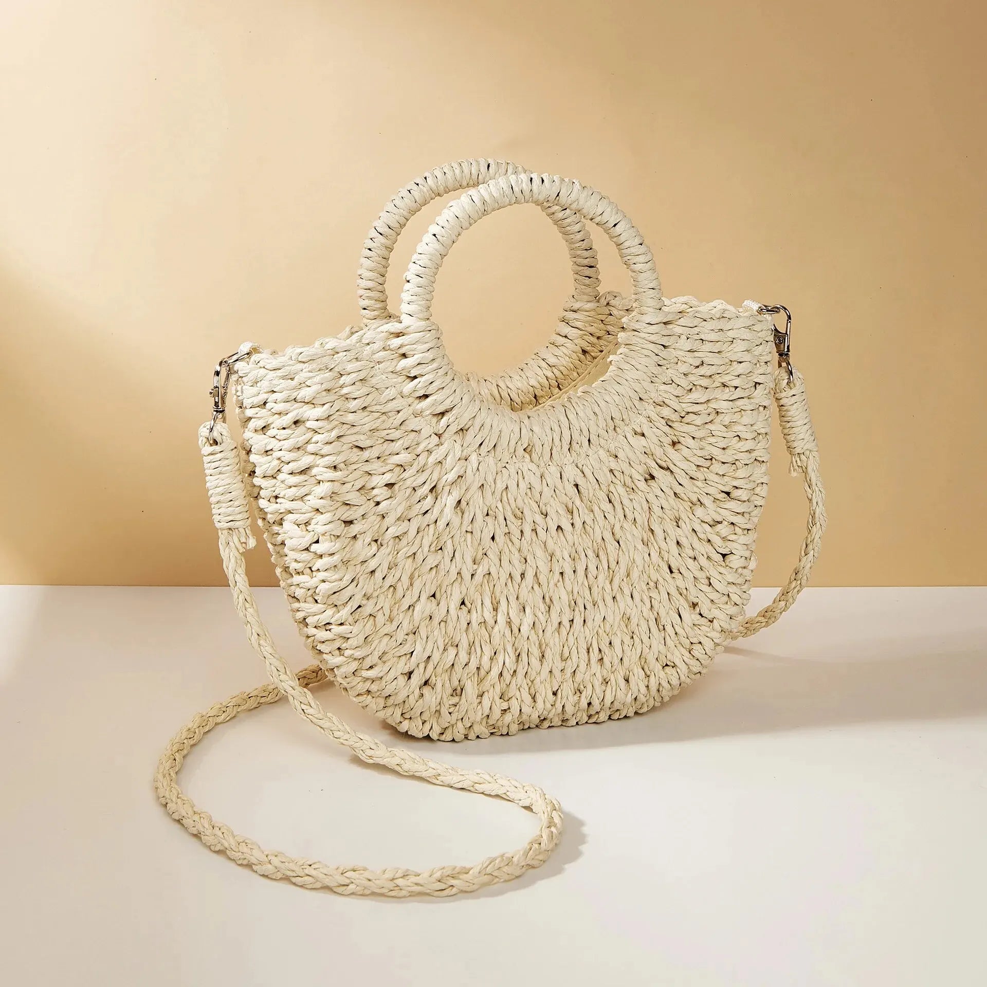 Half-Moon Straw Rattan Crossbody Bag