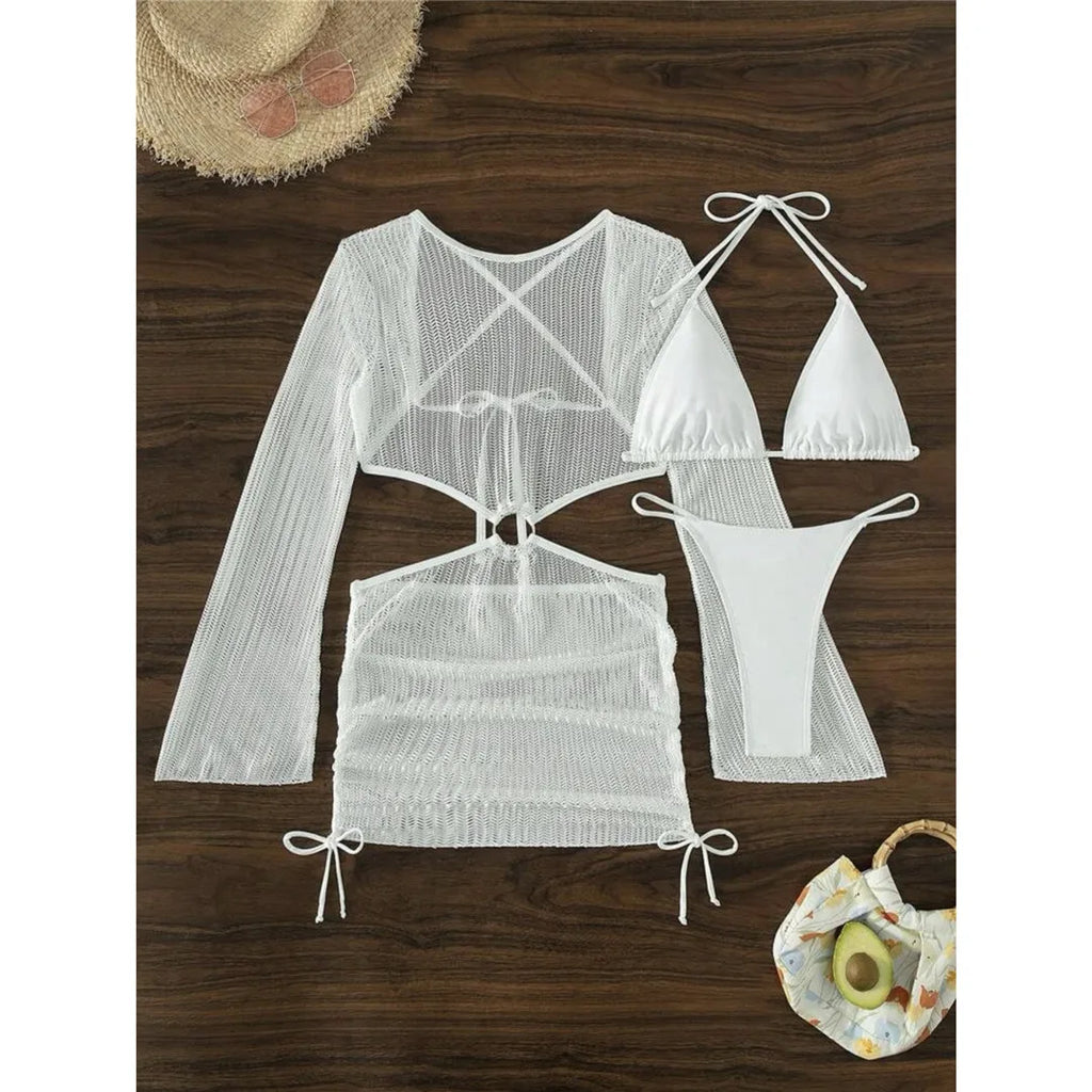 Halter Bikini with Long Sleeve Cover-Up
