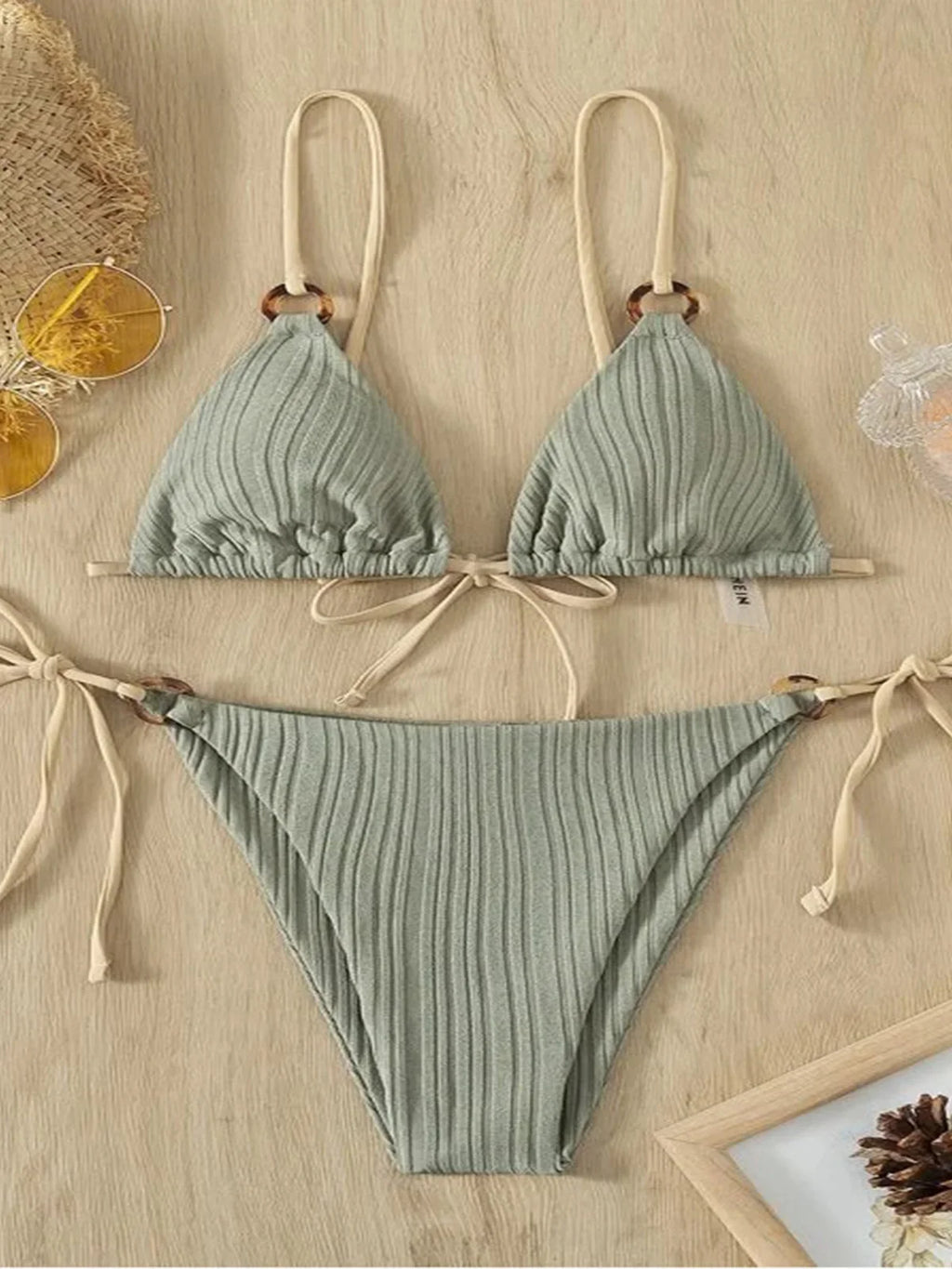 Ribbed Brazilian Bikini Set Gray