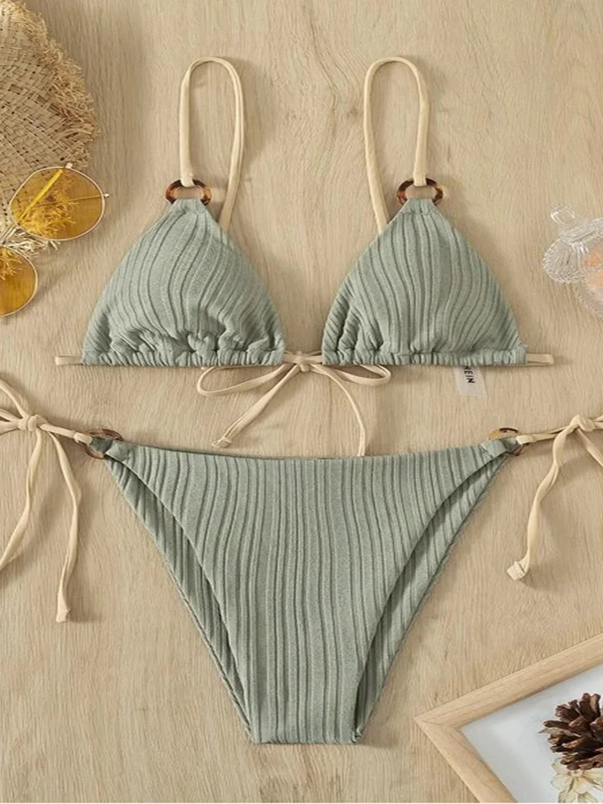 Ribbed Brazilian Bikini Set Gray