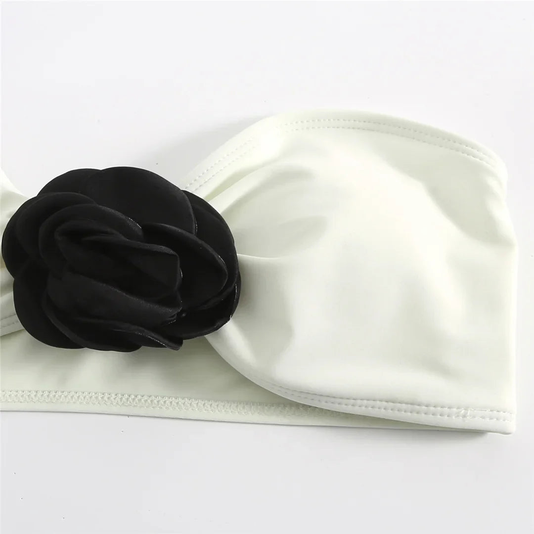 3D Flowers Bandeau Bikini Set