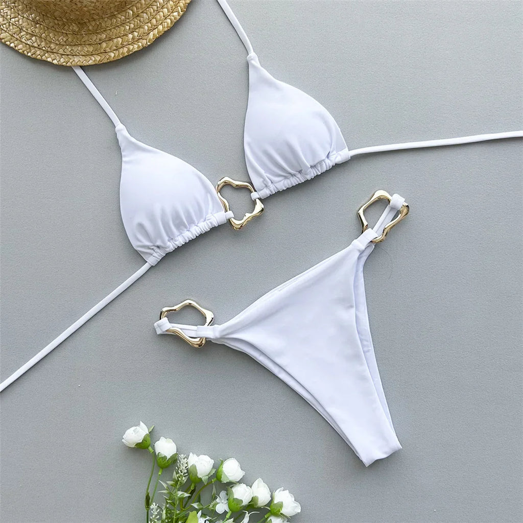 Metal Rings Halter Bikini Set