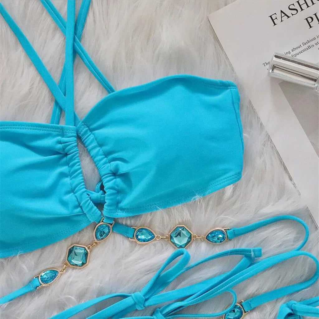 Rhinestone Wrap-Around Bikini Set